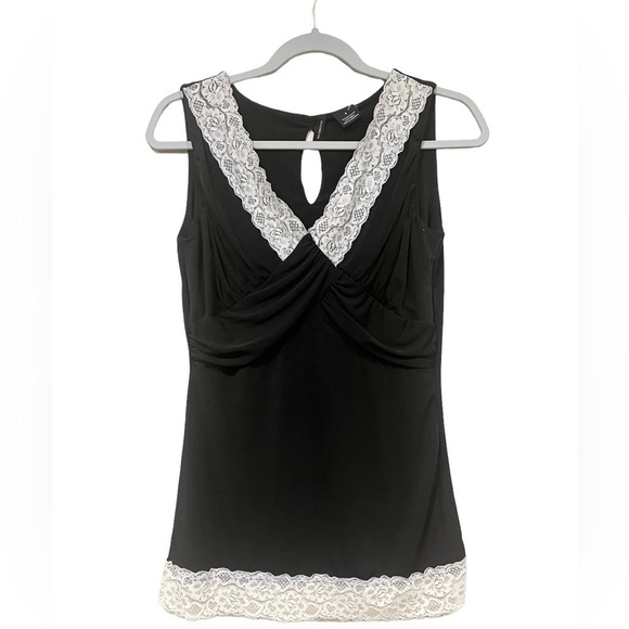 New Directions 90s Y2K Tank Top Baby Doll Style Black Lace Detail Size Small - Picture 2 of 6